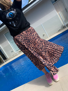 Leopard Pleated Skirt