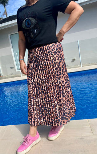 Leopard Pleated Skirt