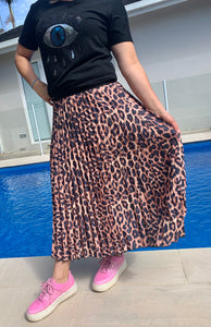 Leopard Pleated Skirt